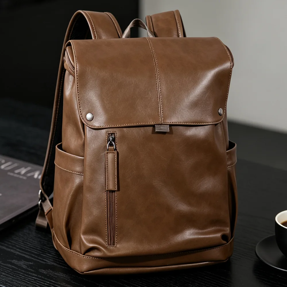 Vintage-Rucksack für Herren, große Kapazität, Herrenrucksack, einfarbig, Business-Laptop-Tasche, modischer Reise-Rucksack, Schultasche für Studenten. – Detail 9