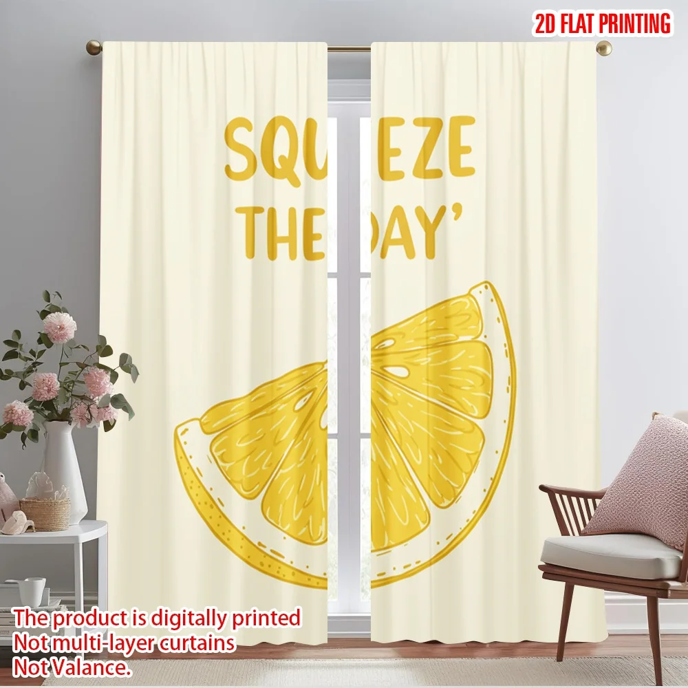 

2pcs 2D flat printing Window Curtains Lemon Slice Day Polyester Without Electricity All Season Party & Holiday Decor Use for