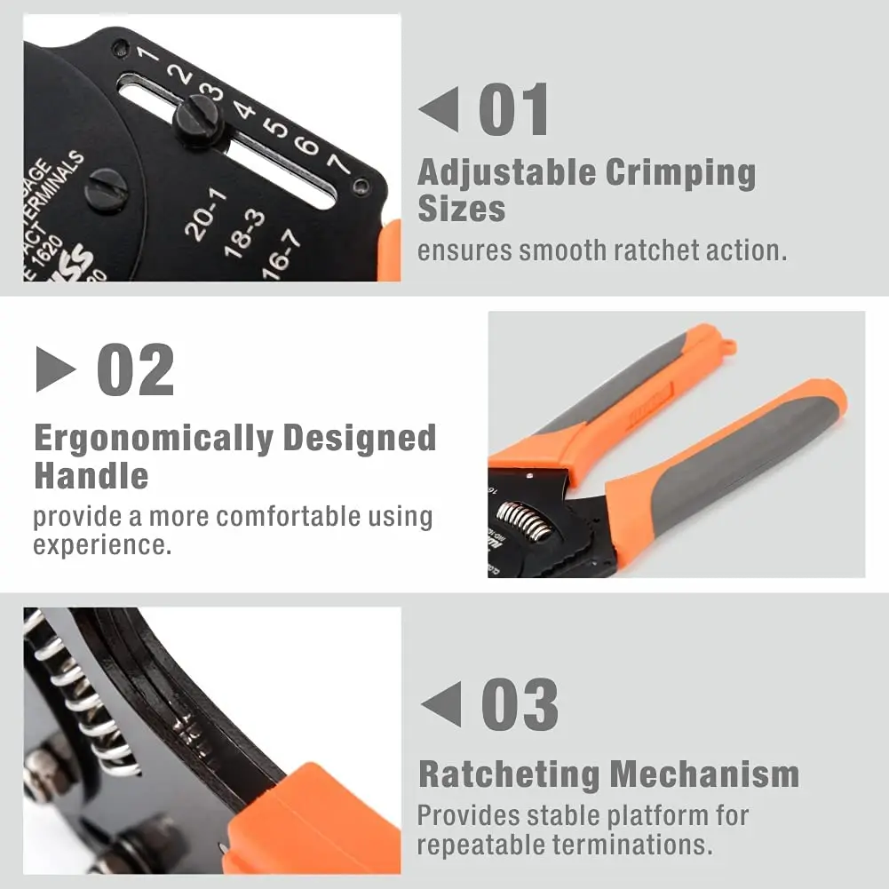 IWD-1620 Deutsch Size Terminals Crimper, Solid Barrel Contact&Circular Connector Contacts Crimping Tool, 8 Indents Wire Crimper