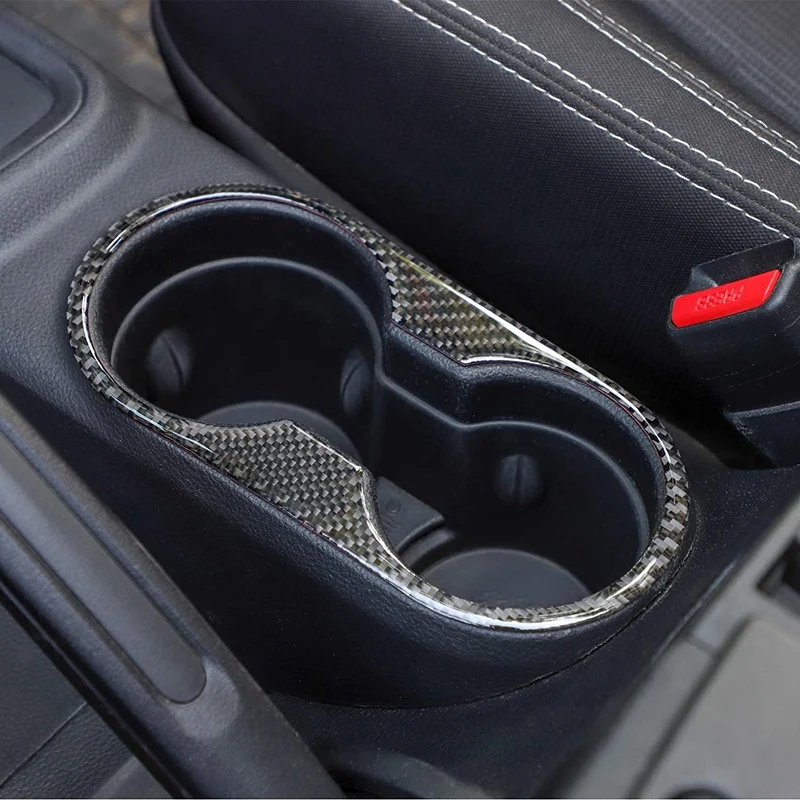 Front Water Cup Holder Trim Cover For Jeep Wrangler JK JKU & Unlimited 2011-2017, Interior Decor Carbon Fiber