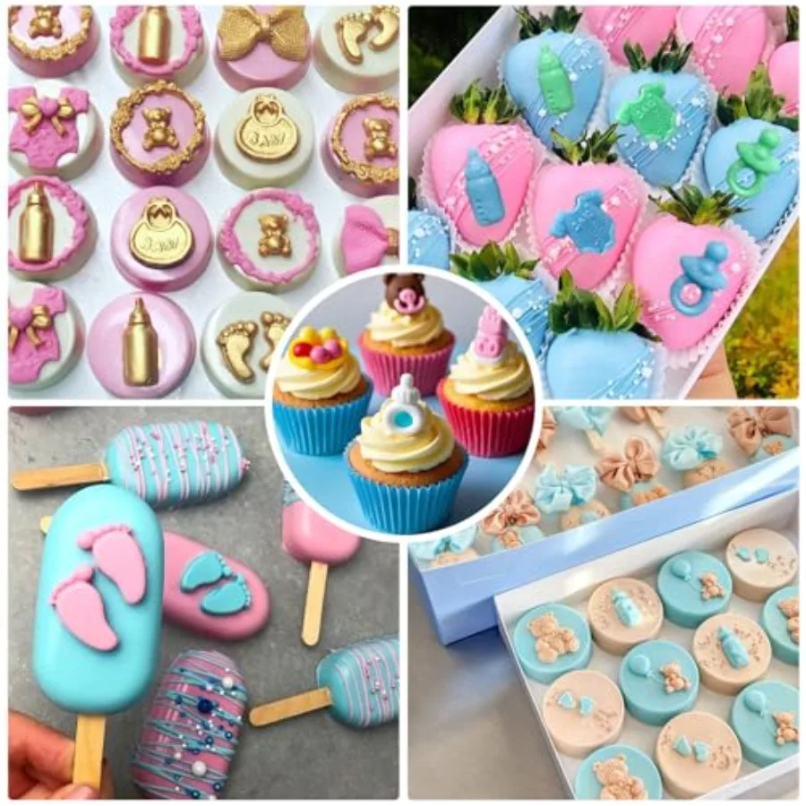 2 حزمة الطفل Sr قوالب الشوكولاته أقدام الطفل قالب زجاجة الطفل مصاصة الطفل نيسيي عربة أطفال الدب قوالب سيليكون قالب الشوكولاته