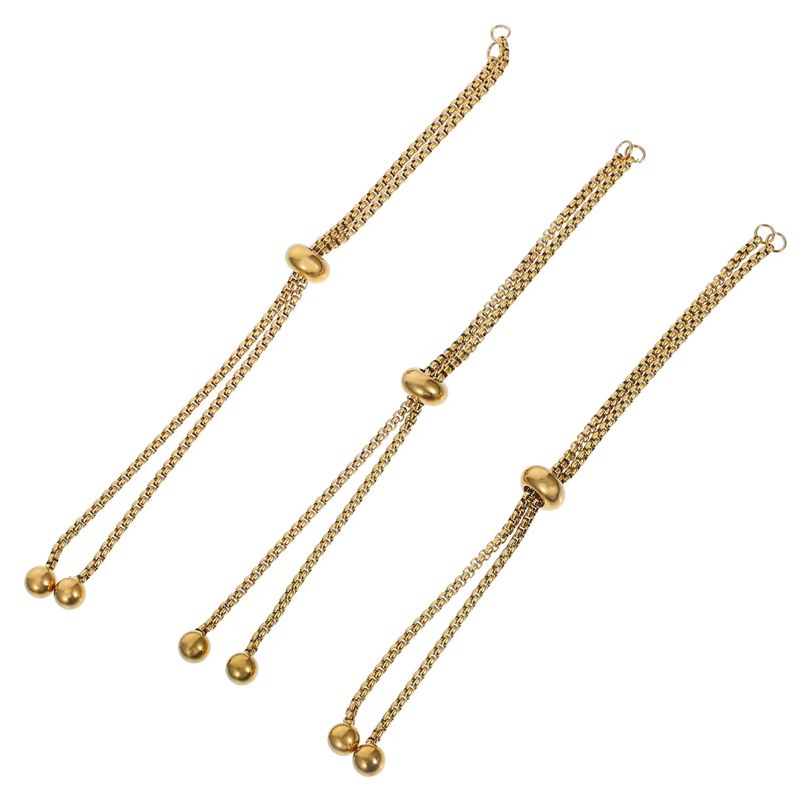 

3Pcs Stainless Steel Adjustable Slider Bracelet for Jewelry Making Pearl Adorned DIY Blank Chain with Vacuum Plated Shine and