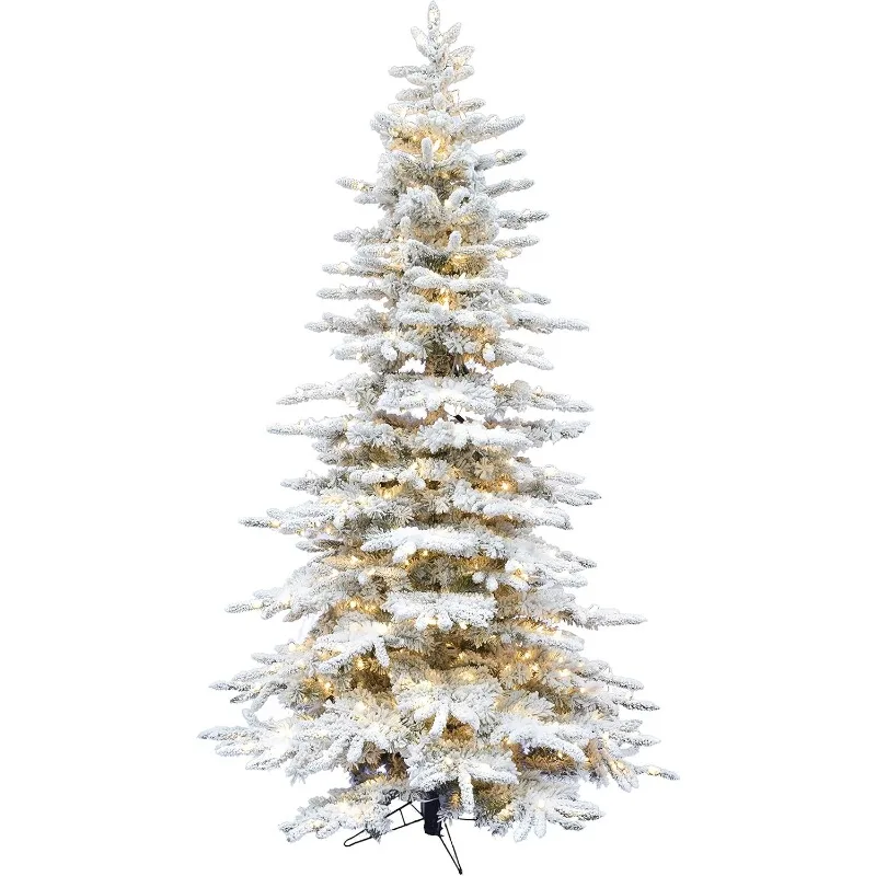 7.5-Ft. Mountain Pine Flocked and Stand, Fake Tree with Realistic Snowy Foliage for Home Decoration，home.