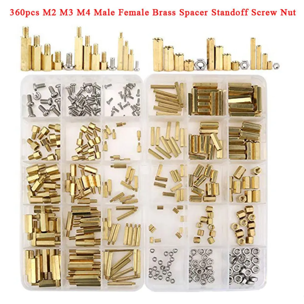 360Pcs Mix Standoff Spacer Kit M2 M3 M4 Brass Male Female Standoff Spacer Hex Screws Bolts Nuts Set Household Hardware