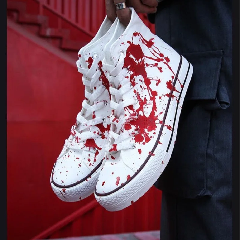 Cosplay Shoes Bloody Sneaker Men\'s Causal Vulcanize White Canvas Shoes Male Gratiffi  High Top Sneakers High Tops Sport Shoes