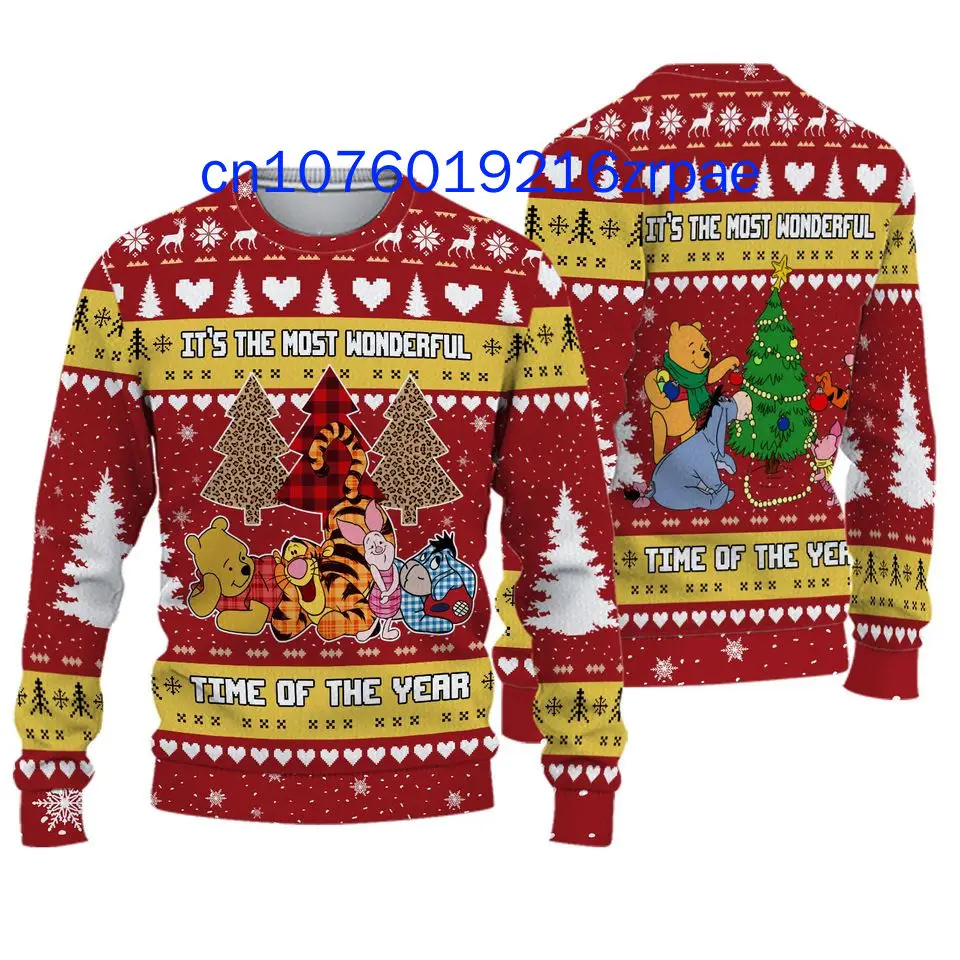 Disney Winnie The Bear Christmas Sweater 3D Print Men and Women Casual Cartoon Sweatshirt Christmas Sweater