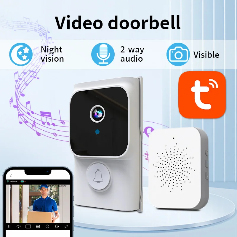 

Tuya APP Free Cloud Storage WiFi Doorbell Low Consumption Wake Up Doorbell Visual Door Peephole Home Security Door Chime