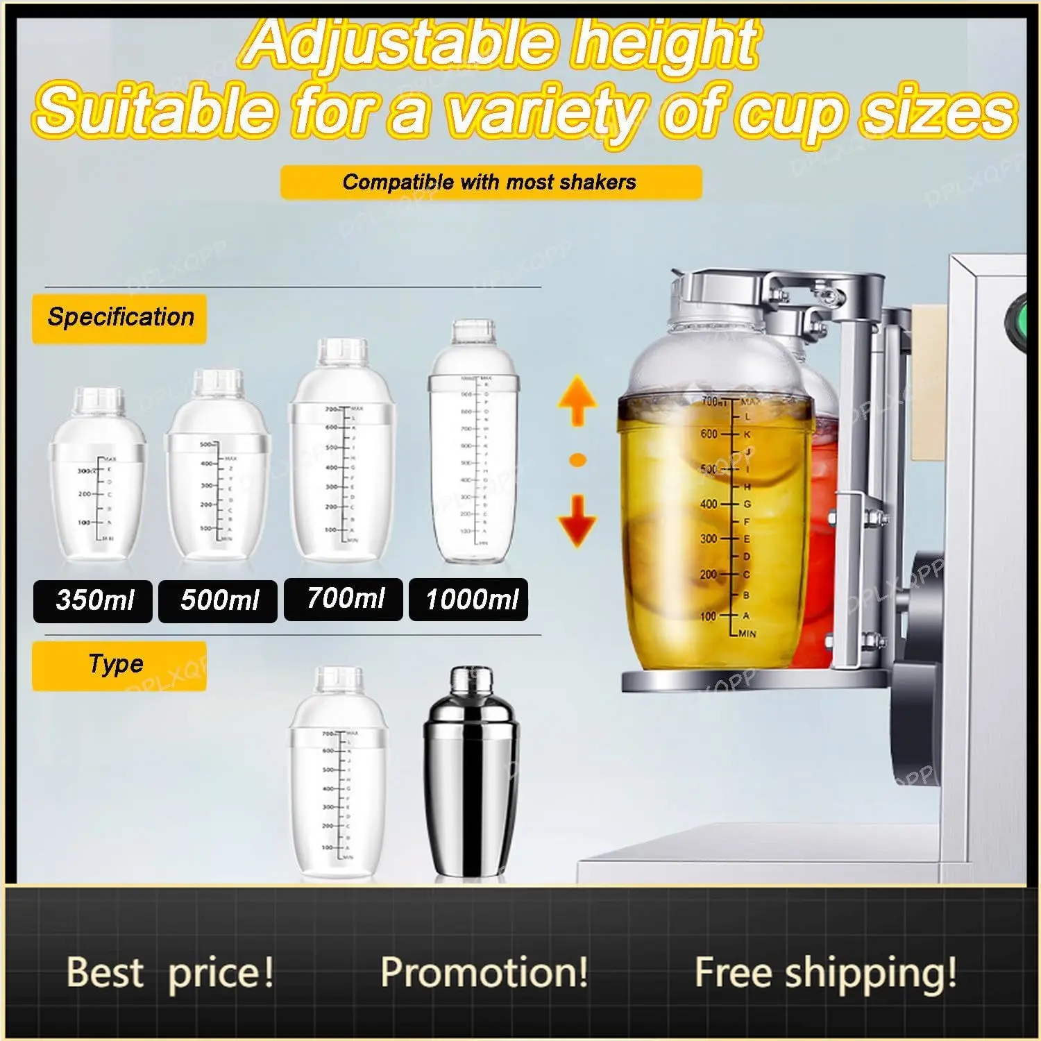 

Commercial Automatic Double-Head Shaker Machine,Electric Milk Tea/Cocktail Mixer with Adjustable Cup Holder (350-1000ml),1-120s