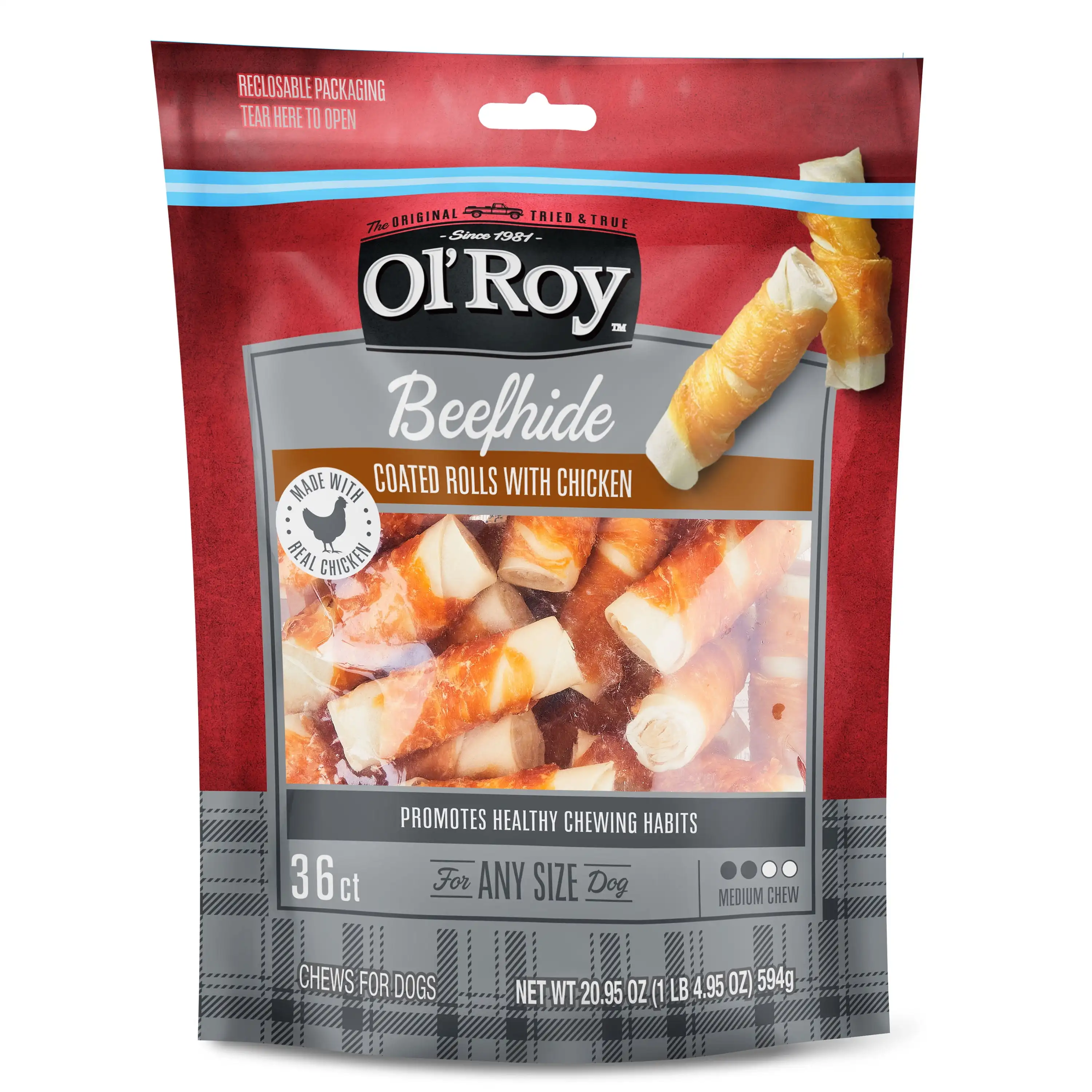 

Beefhide Coated Rolls with Chicken for Any Size Dogs, 20.95 oz, 36 Count