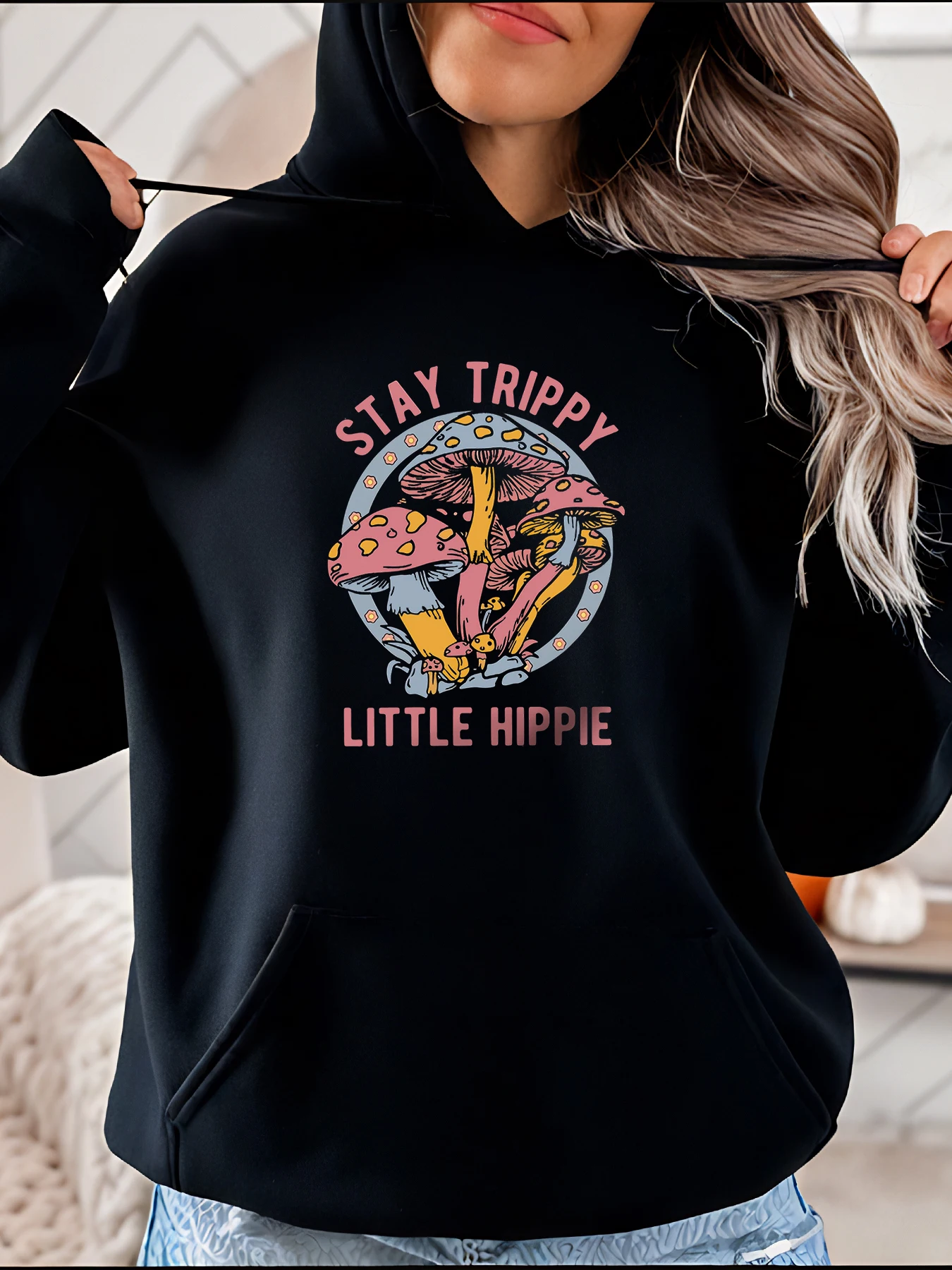 

Толстовка с капюшоном Stay Trippy Little Hippie с принтом грибов, унисекс, повседневная уличная одежда, молодежная модная толстовка