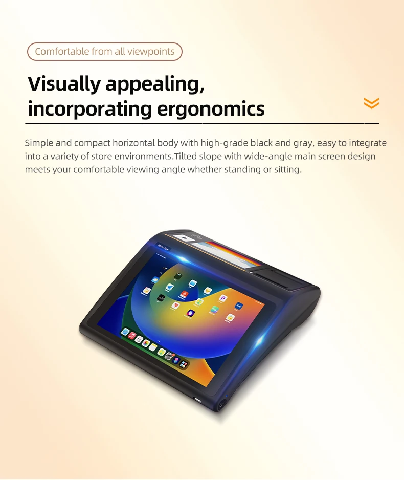 D3-Mini Terminal de escritorio inteligente, caja registradora compacta Android POS con escáner de código de barras, impresora térmica NFC SDK