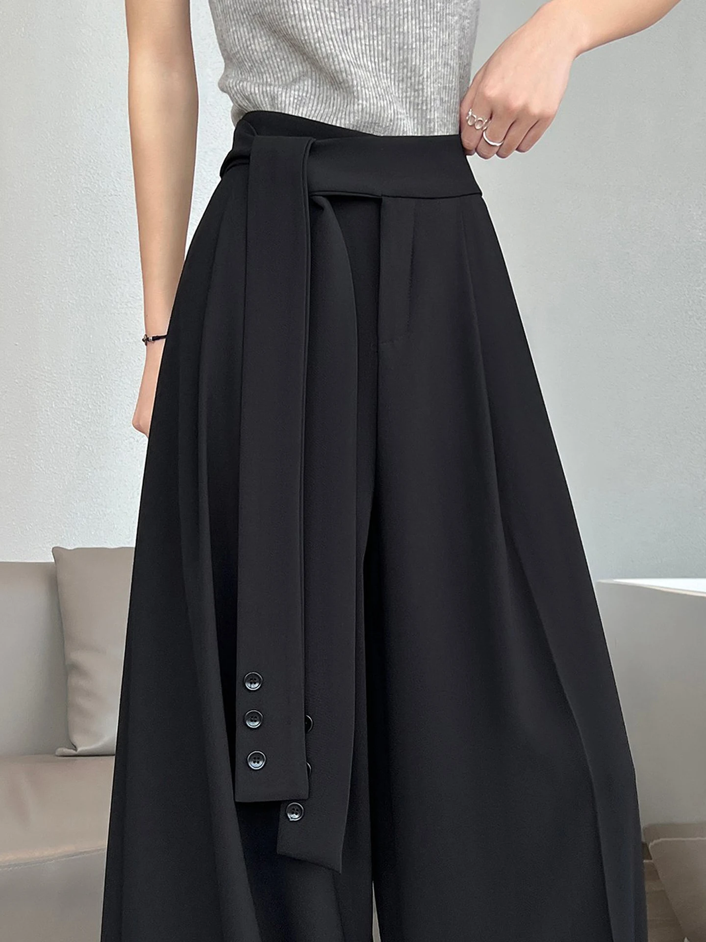 

Elegant Black Suit Pants Women's High Waist Straight Leg Casual Drapey Wide Leg Pants Versatile Spring Autumn New Arrival