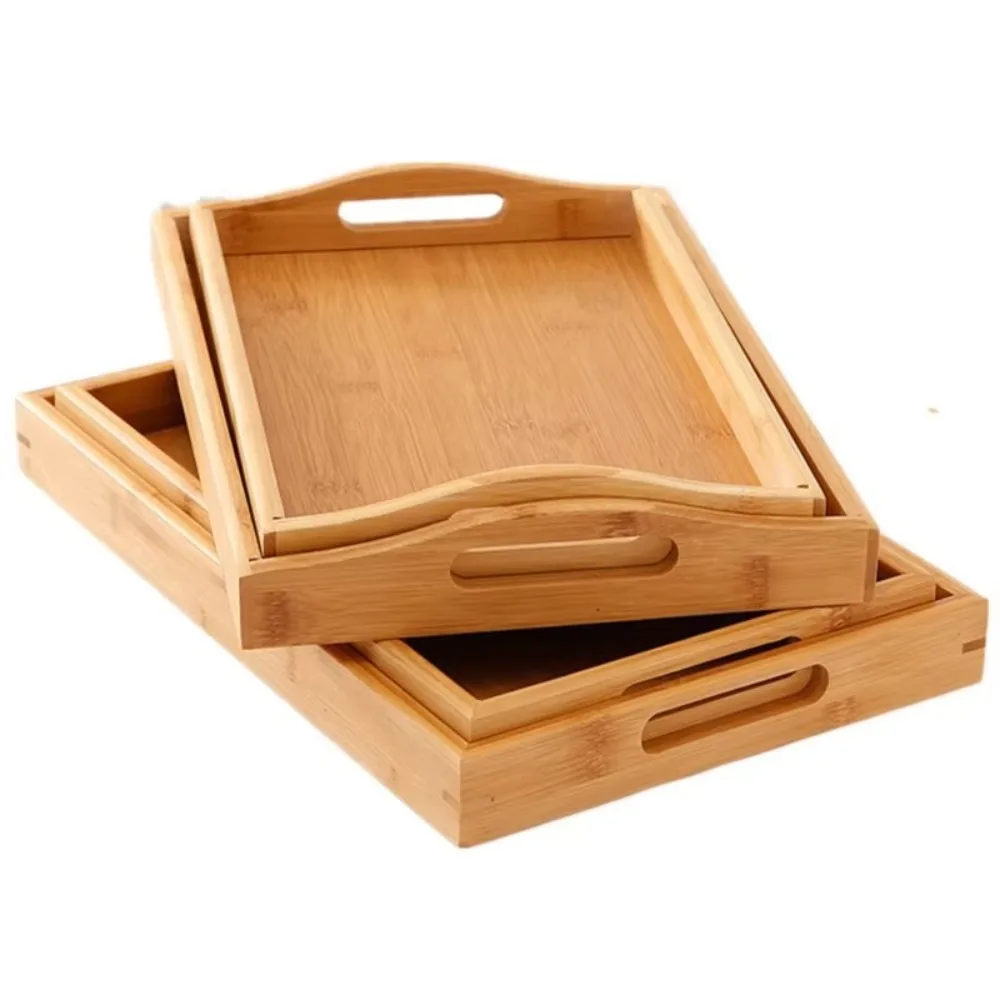 Rectangular Retro Bamboo Storage Tray Home Living Room Coffee Table Tea Cup Storage Plate Kettle Tray Organizer Home Decor