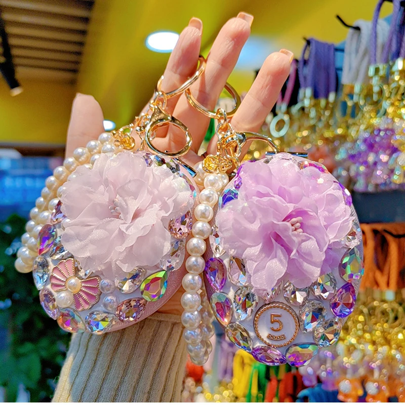 Bling Rhinestone Double Side Makeup Mirror PU Folding Pocket Mirrors Portable Creative Metal Student Small Vanity Mirror Gift