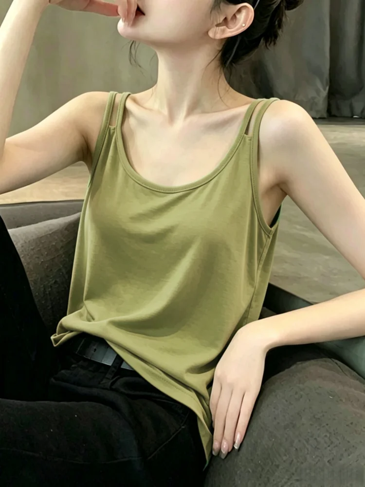 Ice Silk Summer Strap Vest Women's Loose Sleeveless Top Covering Side Breast Large Size plus MM Slimming Effectiveness