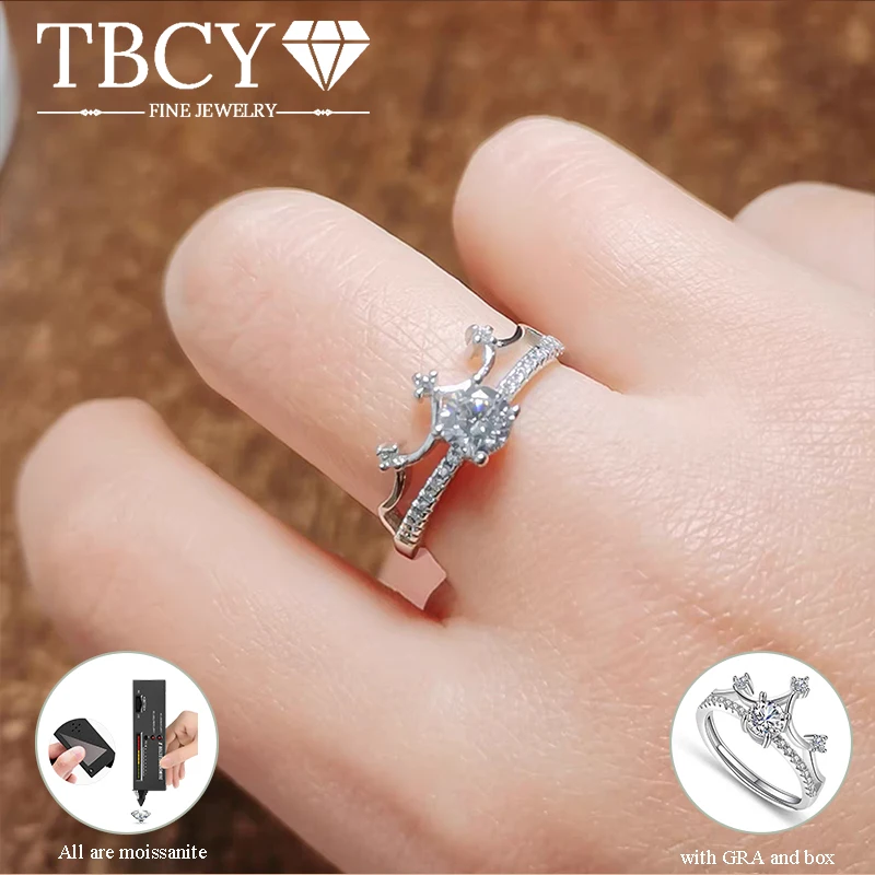 

TBCYD Elegant 0.5CT Moissanite Crown Rings for Women 925 Silver D Color Round Cut Plated 18k Gold Sparkle Enagagement Jewelry