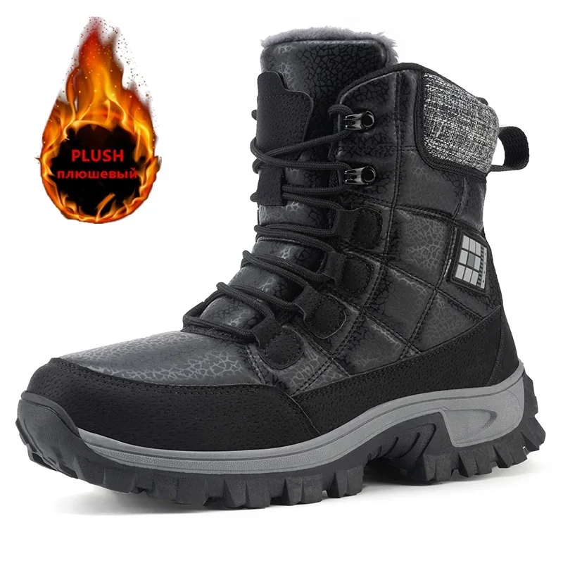 Botas de nieve cálidas de felpa para hombre, Botines altos con cordones, impermeables, antideslizantes, para exteriores, Winter