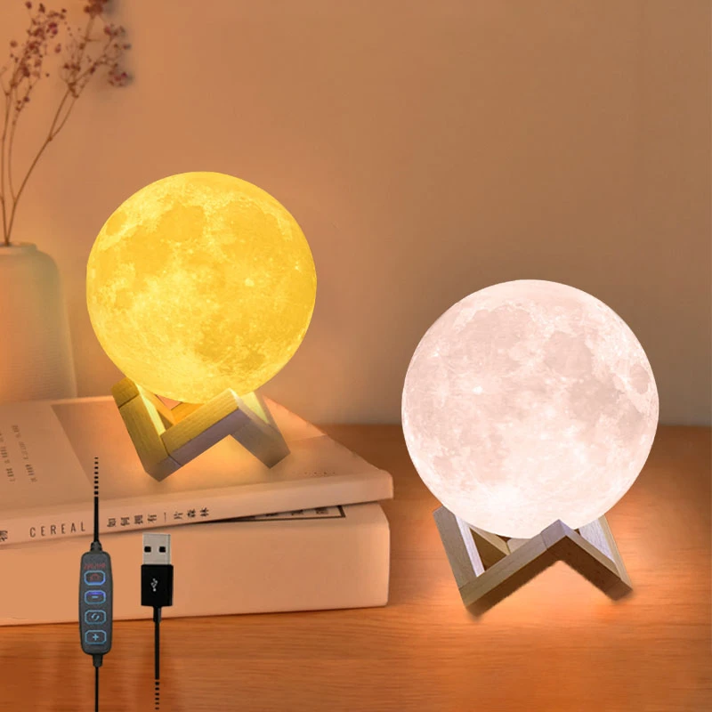 LED Moon Lamp USB Plug Bedside Night Light 3 Colors Dimmable Table Lamp For Home Ornament Room Decor Novelty Light Birthday Gift