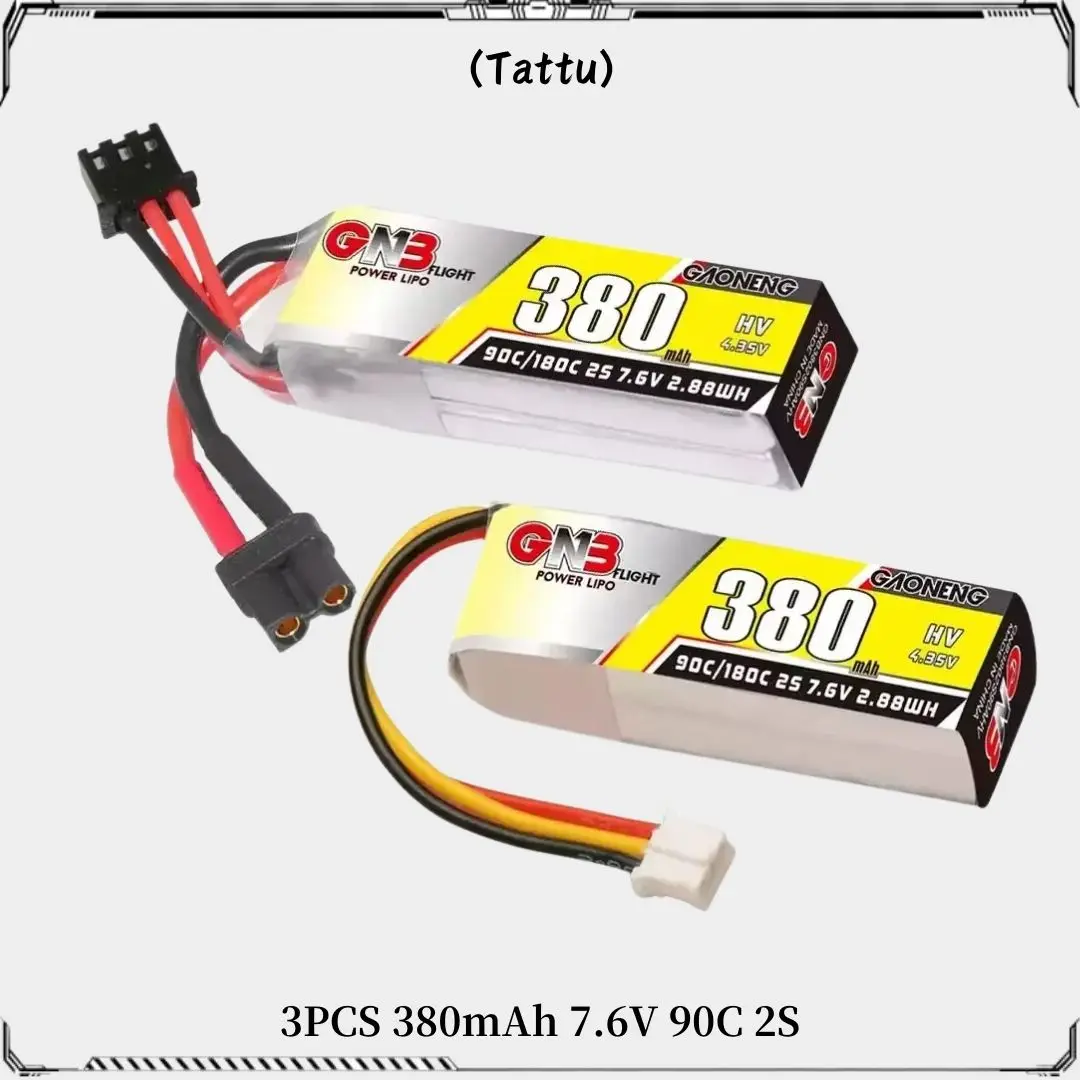 

3PCSNew GAONENG GNB 2S 7,6 В 380 мАч 90C 180C HV LiPo аккумулятор с 3-контактным разъемом XT30U-F/PH2.0 для дрона Emax NanoHawk FPV
