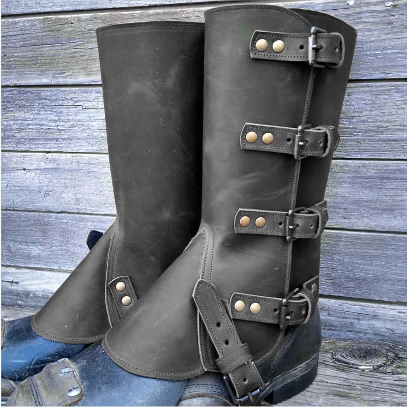 중세 바이킹 기사 가죽 다리 보호대 갑옷 Steampunk Greaves 부츠 신발 남성 여성 LARP Warrior Cosplay Costume Gaiter