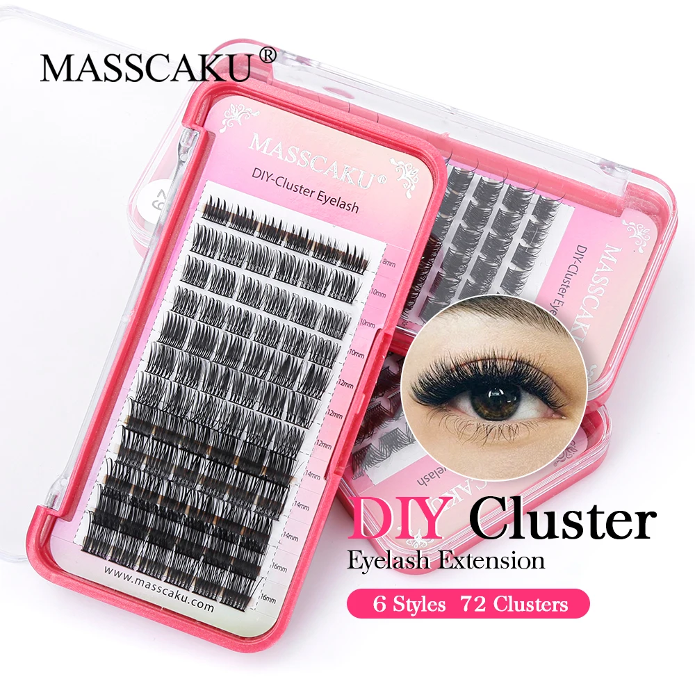 

MASSCAKU Matte Black Segmented Premade Volume Fans Eyelashes Soft Light DIY Clusters False Individual Lash Extensions