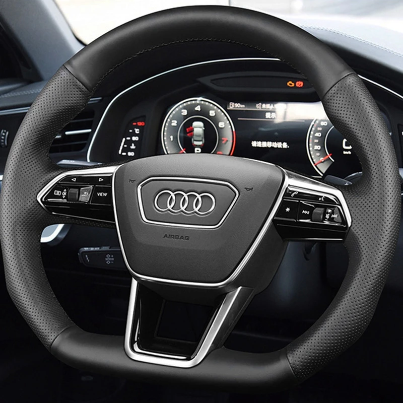 Custom Car Steering Wheel Cover Genuine Leather Fit For Audi A6 (C8) 2018-2019 A7 (K8) 2018-2019 S6 (C8) Saloon 2019 S7 (K8)