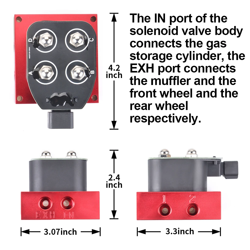 One Key Lift Air Ride Suspension Kit Red 12v Solenoid Valve Manifold Valve with 10M Range Wireless Remote Controller 0-200psi
