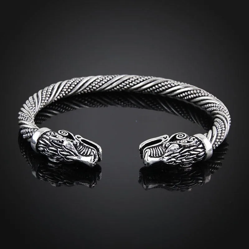 Classic Animal Viking Double Wolf Head bracciale regolabile da uomo bracciale in acciaio inossidabile Fashion Double Snake Heads Jewelry Gift