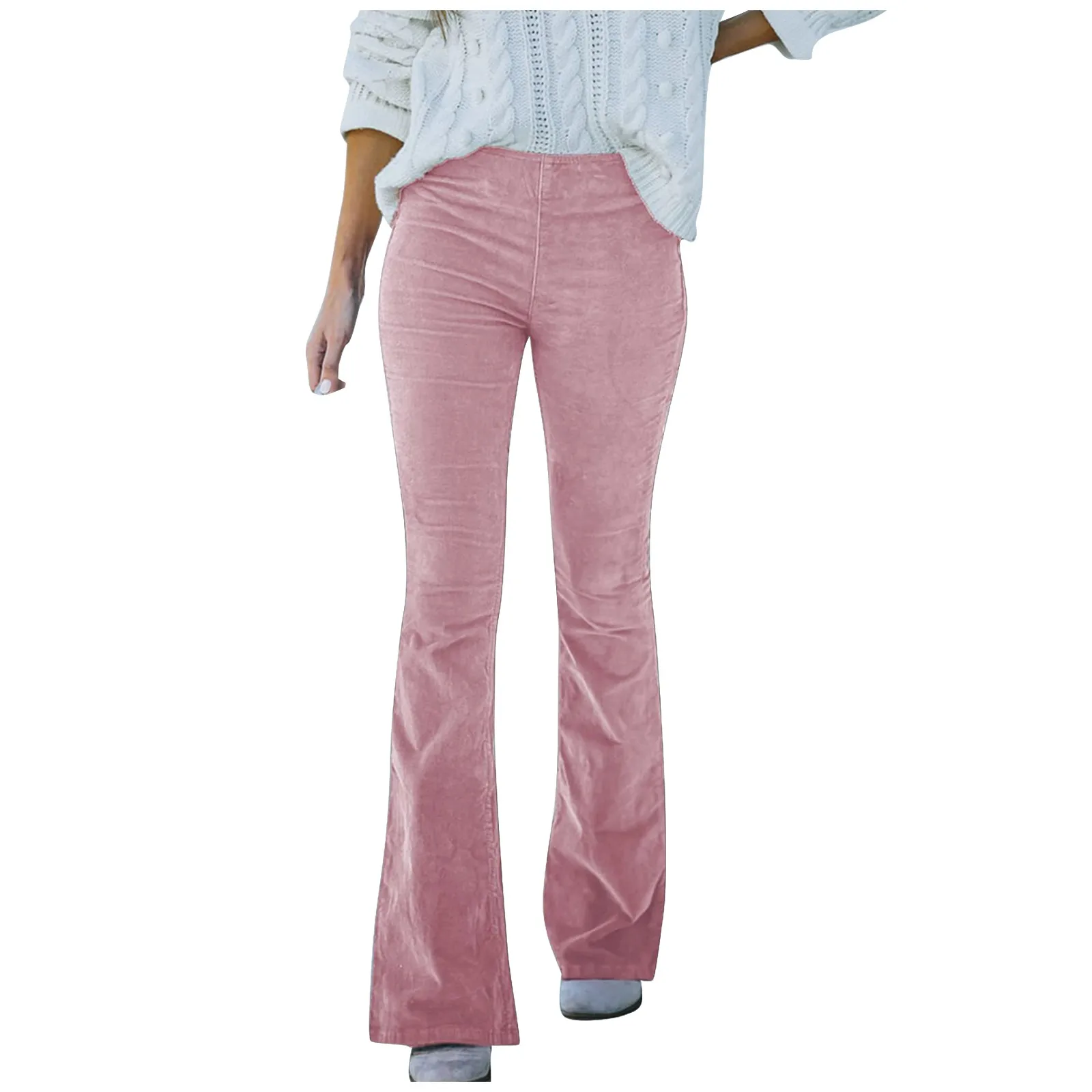 Pantalon Micro Évasé en Velours Côtelé pour Femme, Vêtement de Conception Unie, Coupe Slim, Taille artificiel astique, Style Décontracté
