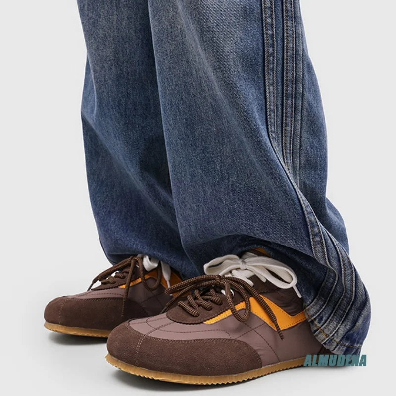 Round Toe Lace-Up Nylon Retro Sneakers Men's Minimalist Streetwear Casual Urban Outdoor Breathable Daily Fashion Sports Shoes