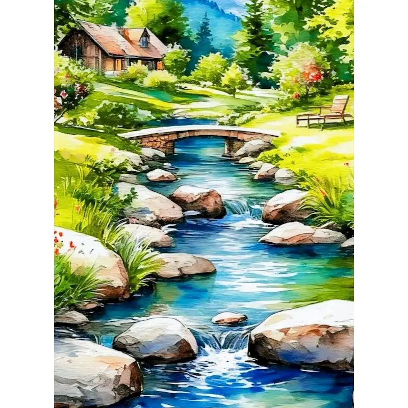 

SDOYUNO Paint By Number Cottage Stream Drawing On Canvas HandPainted Scenery Painting Art Gift DIY Pictures By Number Kits Home