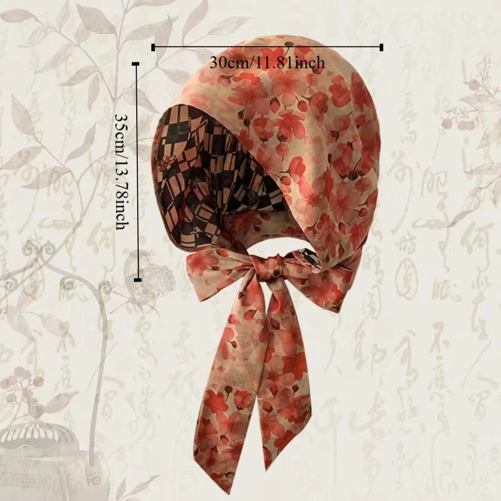 Gorro turbante estampado elegante, pañuelo de seda con telar para pintura de lino y algodón, protector solar, pañuelo para la cabeza de poliéster para mujer
