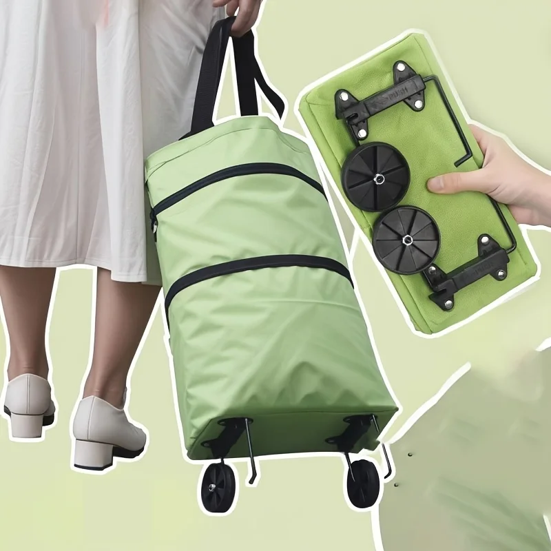 

Large Capacity Foldable Shopping Cart Bag with Wheels - Lightweight, Waterproof Nylon Tote Bag, Reusable Shopping Bag