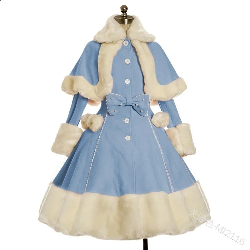 2024 new women dress lolita dress girl skirt winter hammer lapel Cape waist cloning Princess Dress Vintage lolita dress