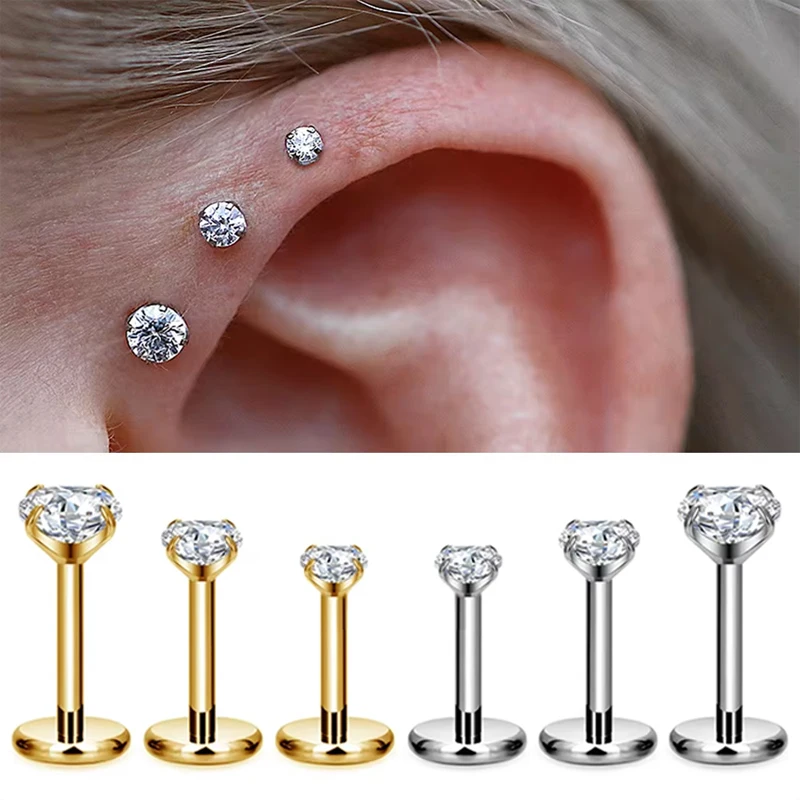 2/4PC Labret Trago Orecchini con perno 16G Acciaio inossidabile chirurgico CZ Cristallo Monroe Helix Cartialge Conch Medusa Labbro Body Piercing