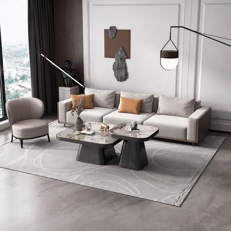 Marble Coffee Table with TV Cabinet Stainless Steel Frame Light Luxury Minimalist Design for Small Apartment Living Room