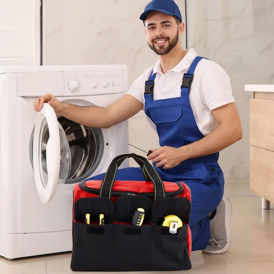 3 عبوات من حقيبة الأدوات للرجال مقاومة للماء، صناديق أدوات شديدة التحمل مقاس 16 بوصة، حقيبة تخزين واسعة الفم ومفتوحة للفم لمختلف Instr