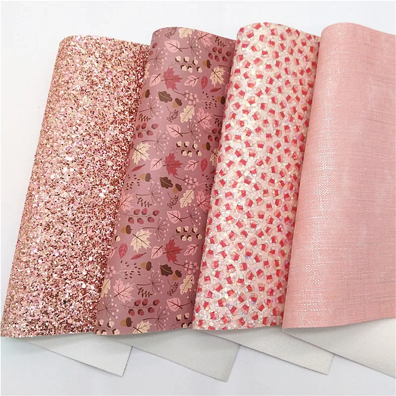 Rose Gold Glitter Leather Matching with Autumn Fruits Leaves Faux Leather Candy Crons Glitter Leather For Bow DIY 21x29CM Q1441