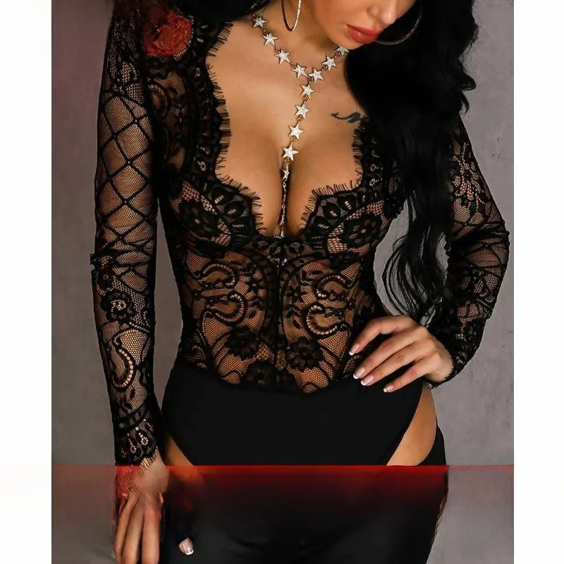 

Sexy Deep V-ne Lace One-piece Suit for Women Low Waist ort Pants Underwear Deep V-ne Lace Sexy Bodysuit Women