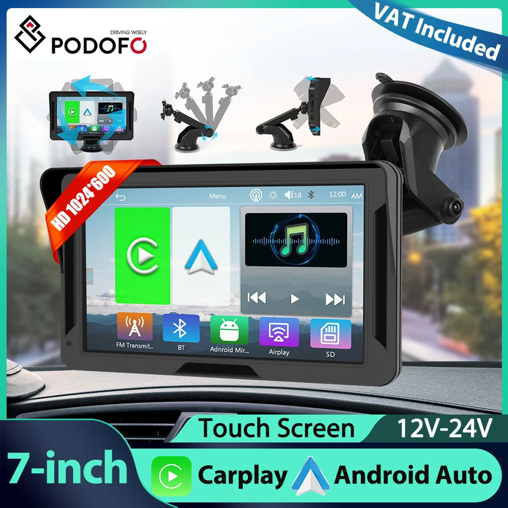 Podofo 7'' Smart Screen Player Armaturenbrett Carplay Android Auto Auto-DVR Bluetooth EQ Sound FM Tragbarer Smart Player