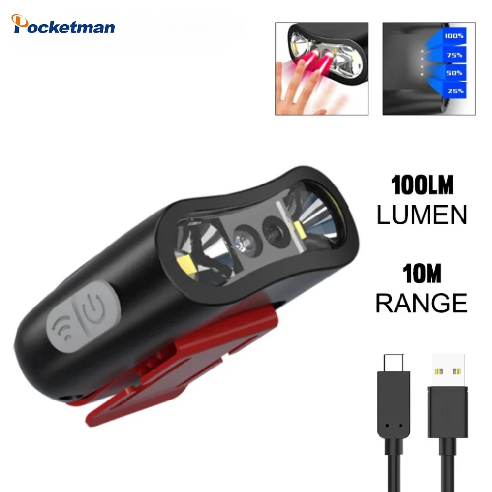 

Powerful LED Headlight Cap Clip Light Headlamp USB Rechargeable Head Torch Outdoor Waterproof Camping Hat Lamp Induction Lamp