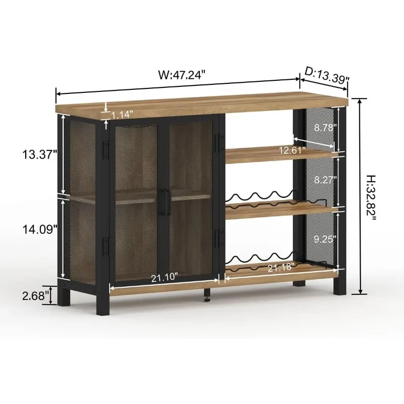 BON AUGURE Bar Cabinet with Storage Industrial Liquor Cabinet for Home Buffet Sideboard with Wine Rack and Glass Rack 47 Inch