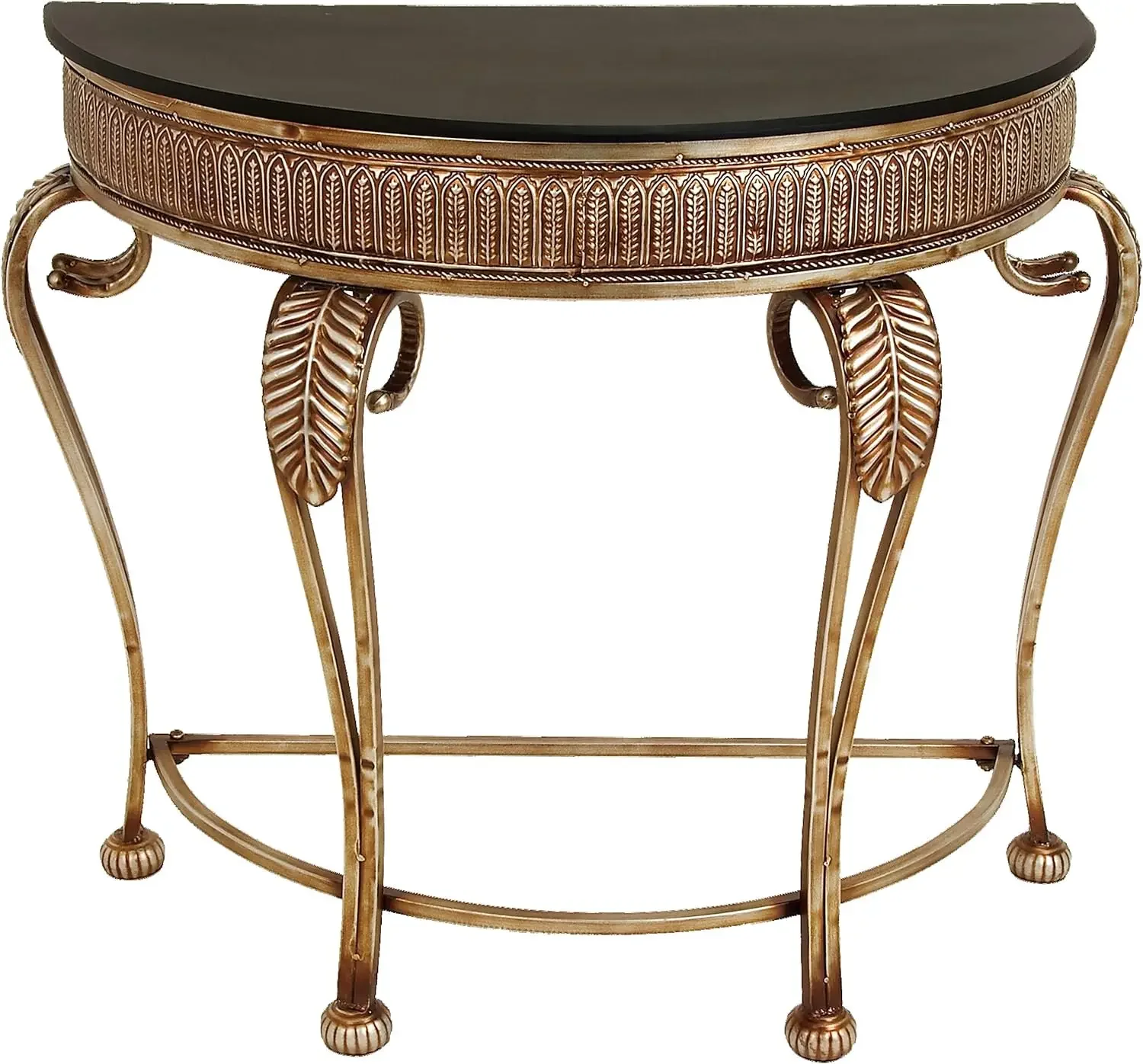 Metal Half Moon Console Table with Ornate Scroll Legs, 41