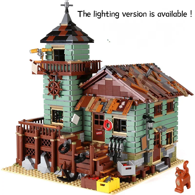 Ideas Old Fishing Store Fisherman Cabin Figures Contrution 21310 Street View Moc Building Blocks Bricks Kid Toys Birthday Gifts