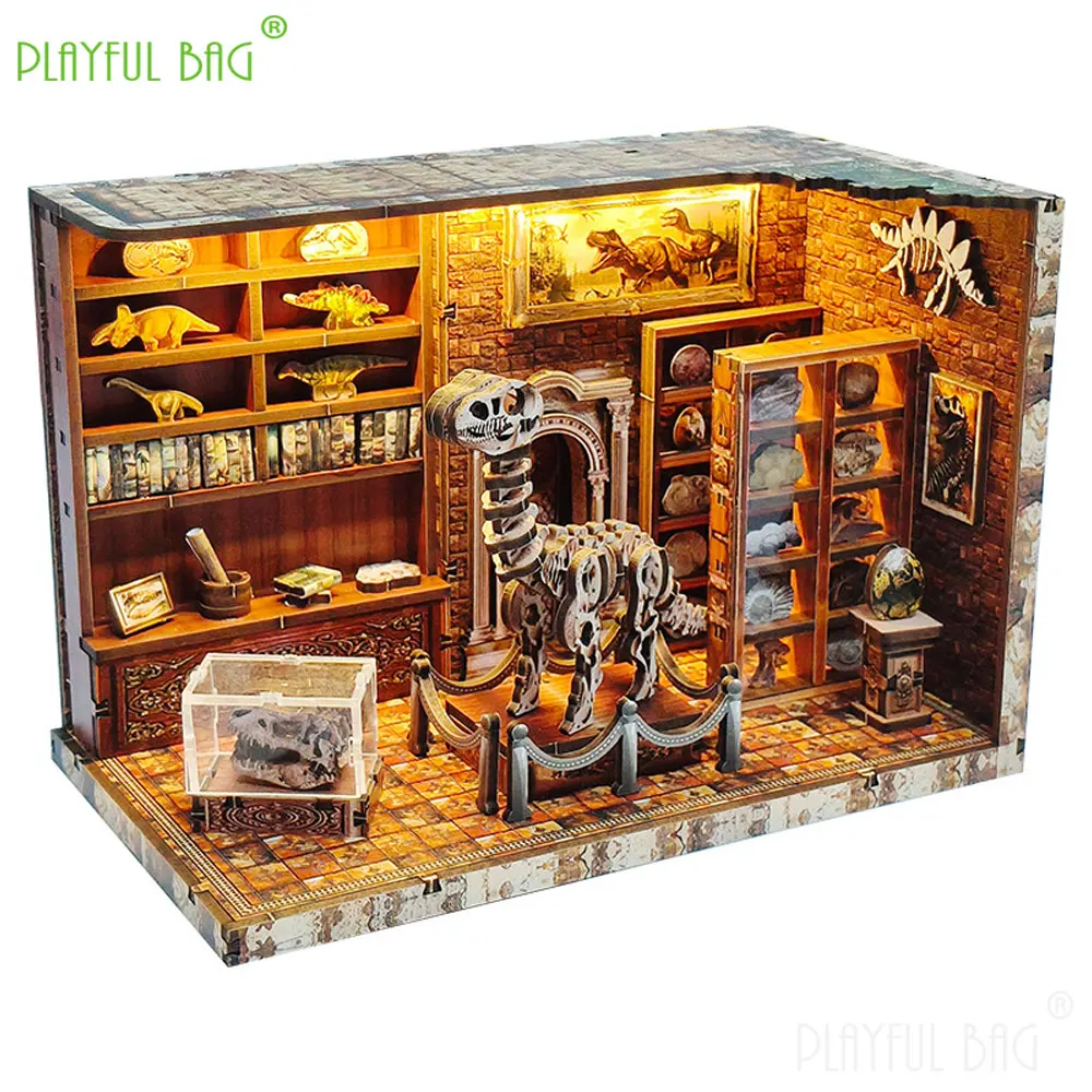 DIY Holz Miniatur Haus Modell Kit DAMPF Dinosaurier Forschung Institut Micro Szene Kreative Geschenk 3D Puzzle Kinder Spielzeug HG94