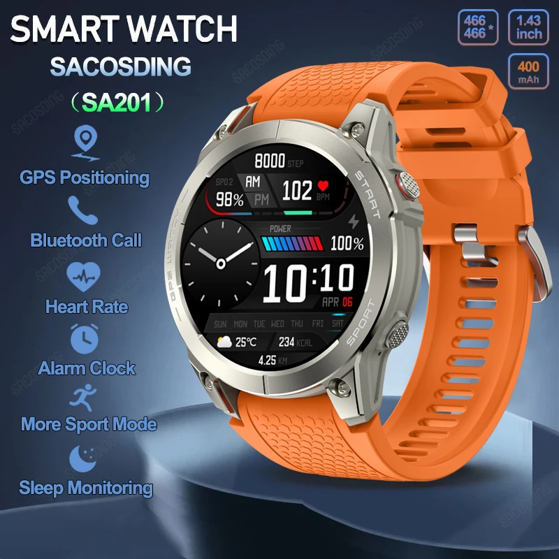 

SACOSDING SA201 GPS Smart Watch Men 466*466 AMOLED Display Bluetooth Call Sport IP68 Waterproof Smartwatch For Men Clock Fitness