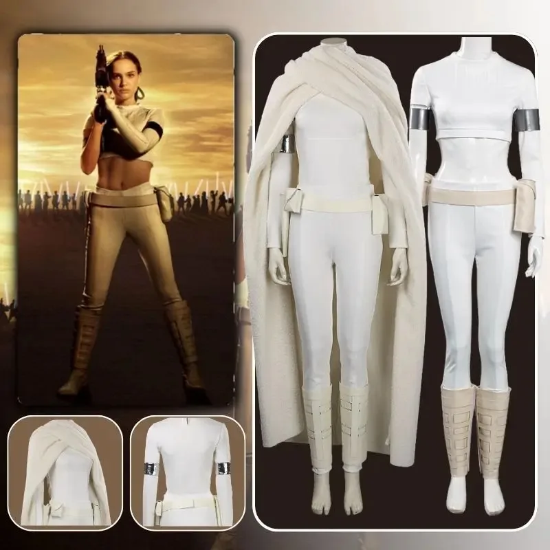 

2025 New Padme Amidala Cosplay Fantasia Costume Disguise Adult Women Uniform Cloak Top Pants Outfits Female Halloween Costum ★☆★