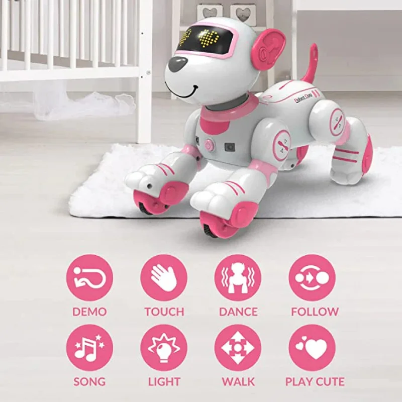 Jouet pour chien robot télécommandé intelligent – Animal de compagnie électrique sensible au cascade, danse et au toucher pour enfants