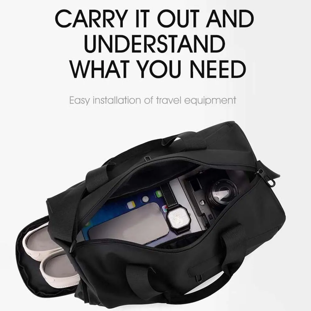 حقيبة سفر للجنسين من القماش عالي الكثافة، فصل جاف ورطب، متعددة الوظائف، سعة كبيرة، حقيبة لياقة متعددة الطبقات بلون سادة