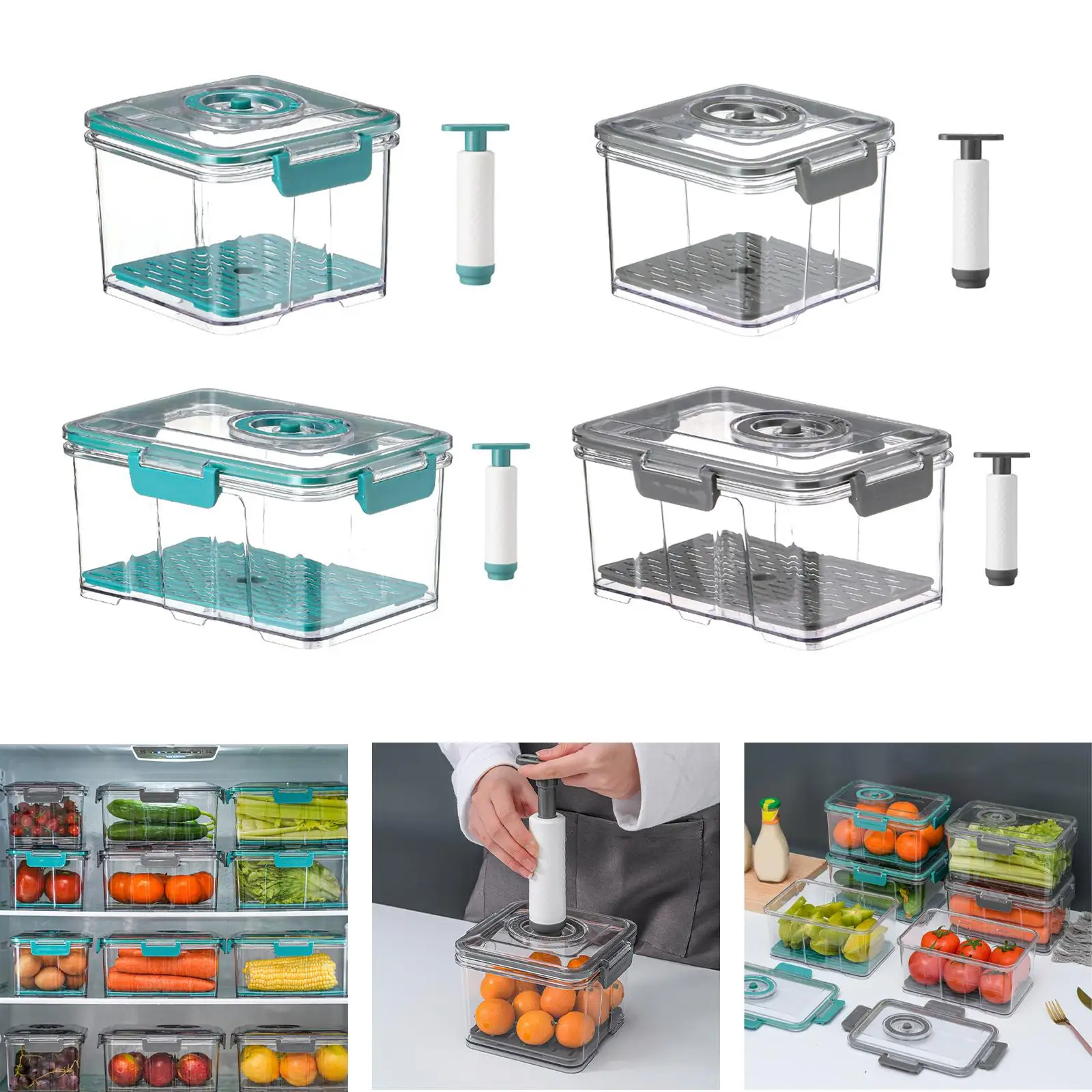 Household Vacuum Fresh-Keeping Storage Box Food Sealed Transparent Drain Jar Kitchen Refrigerator Freezer Storage Box